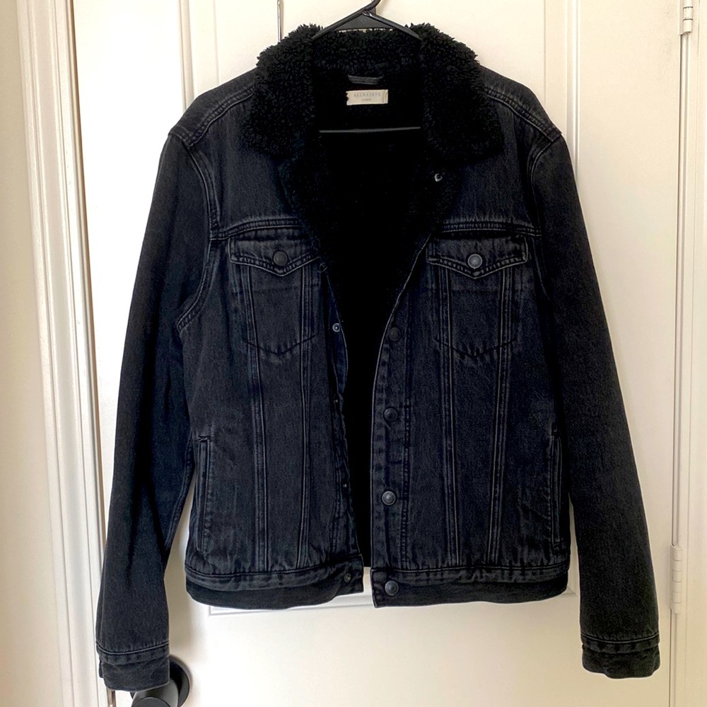 AllSaints Men’s Black Denim Jacket Faux Sherling